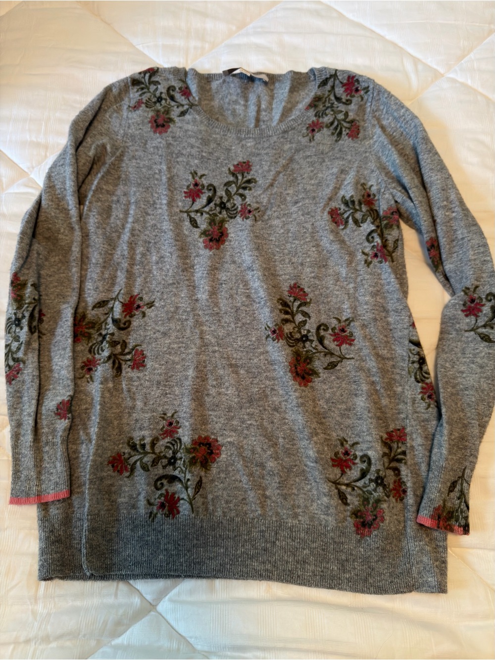 Loft Gray Floral Women's Soft Sweater
